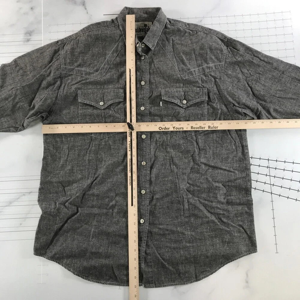 Vintage Levi's SilverTab Shirt Mens Large Gray Chambray Western Button Up 90s